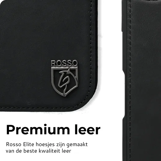Rosso Elite iPhone 18 Pro Max Hoesje met MagSafe Book Case Echt Leer Zwart afbeelding 9