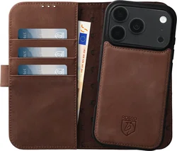 Rosso Elite iPhone 18 Pro Max Hoesje met MagSafe Book Case Echt Leer Bruin afbeelding