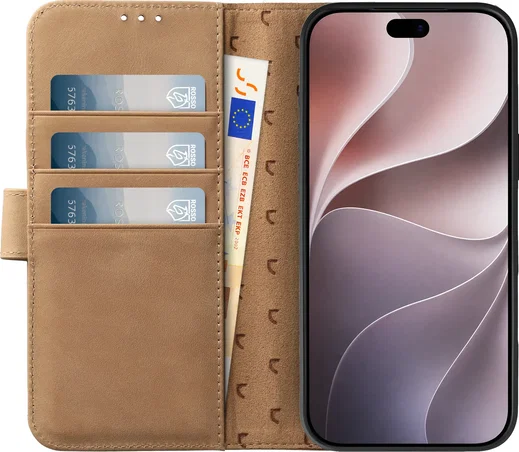Rosso Elite iPhone 18 Pro Max Hoesje met MagSafe Book Case Echt Leer Licht Bruin afbeelding 2