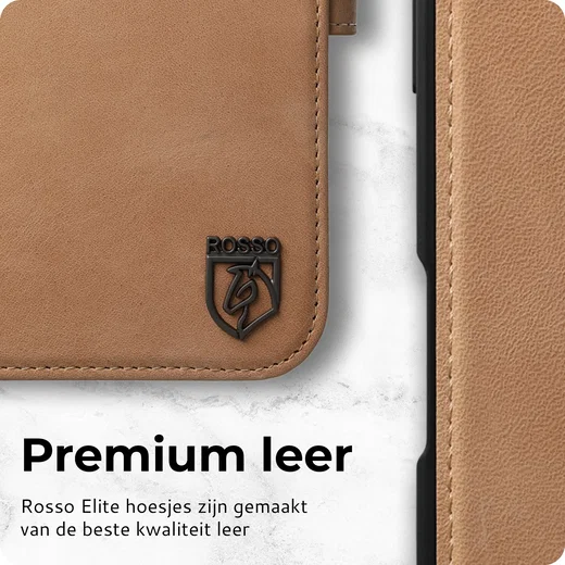 Rosso Elite iPhone 18 Pro Max Hoesje met MagSafe Book Case Echt Leer Licht Bruin afbeelding 9