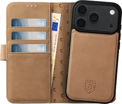 Rosso Elite iPhone 18 Pro Max Hoesje met MagSafe Book Case Echt Leer Licht Bruin afbeelding