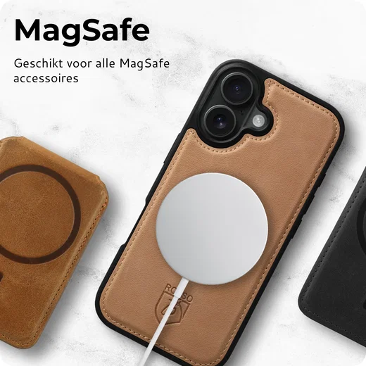 Rosso Elite iPhone 18 Pro Max Hoesje met MagSafe Book Case Echt Leer Licht Bruin afbeelding 4