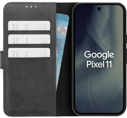 Rosso Deluxe Google Pixel 11 Hoesje Echt Leer Book Case Zwart afbeelding 1