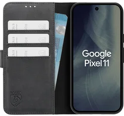 Rosso Deluxe Google Pixel 11 Hoesje Echt Leer Book Case Zwart afbeelding