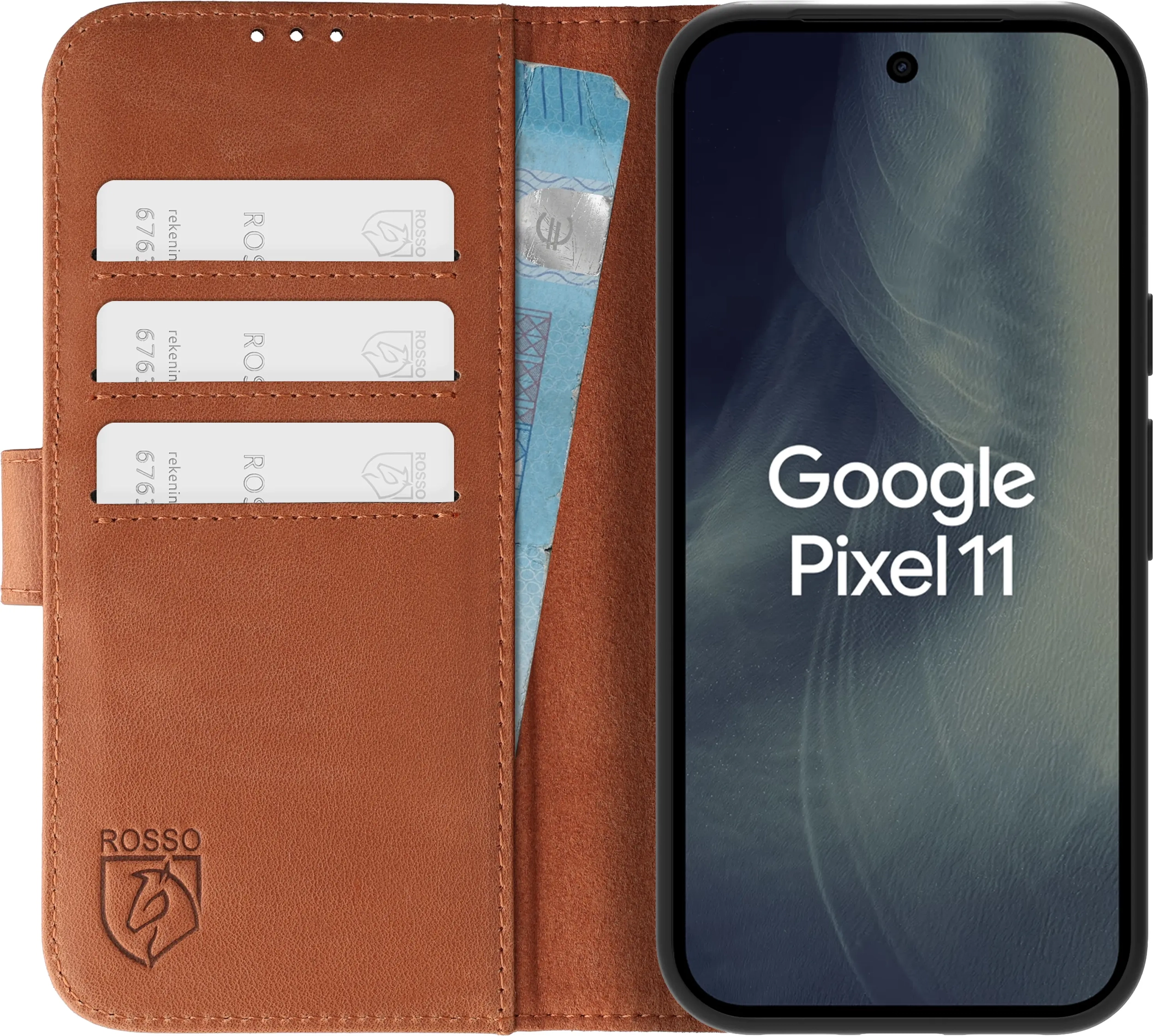 Rosso Deluxe Google Pixel 11 Hoesje Echt Leer Book Case Bruin afbeelding 1