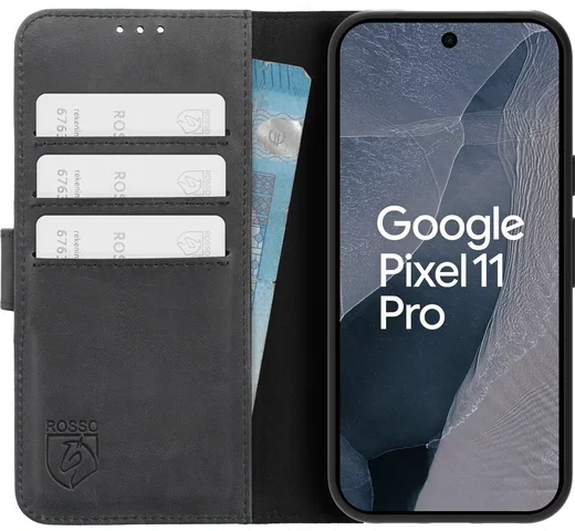 Rosso Deluxe Google Pixel 11 Pro Hoesje Echt Leer Book Case Zwart afbeelding 1