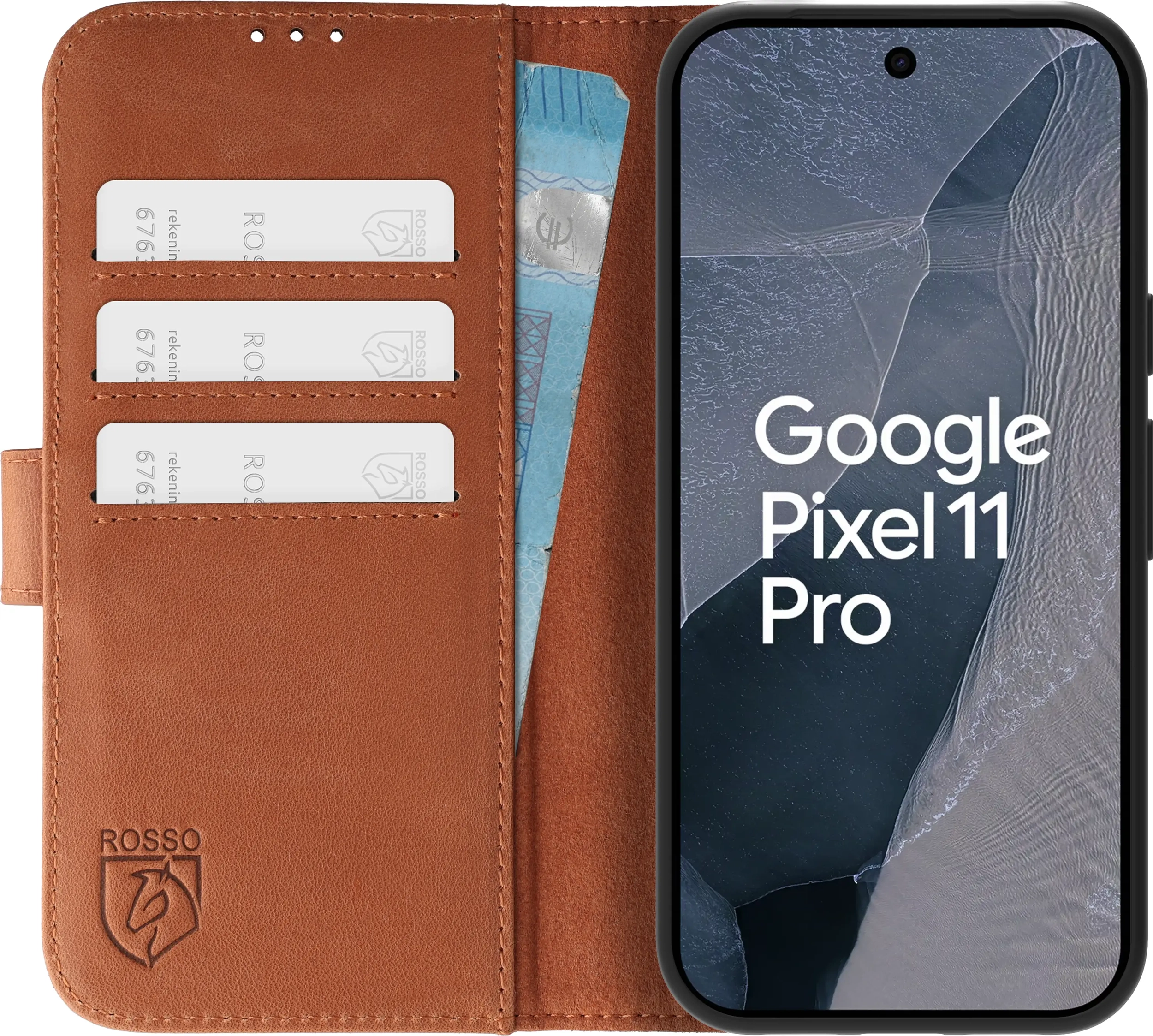 Rosso Deluxe Google Pixel 11 Pro Hoesje Echt Leer Book Case Bruin afbeelding 1