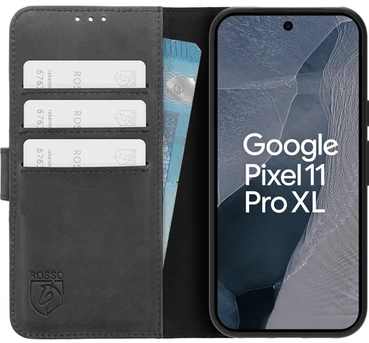 Rosso Deluxe Google Pixel 11 Pro XL Hoesje Echt Leer Book Case Zwart afbeelding 1