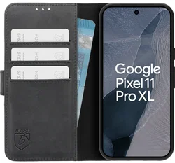 Rosso Deluxe Google Pixel 11 Pro XL Hoesje Echt Leer Book Case Zwart afbeelding