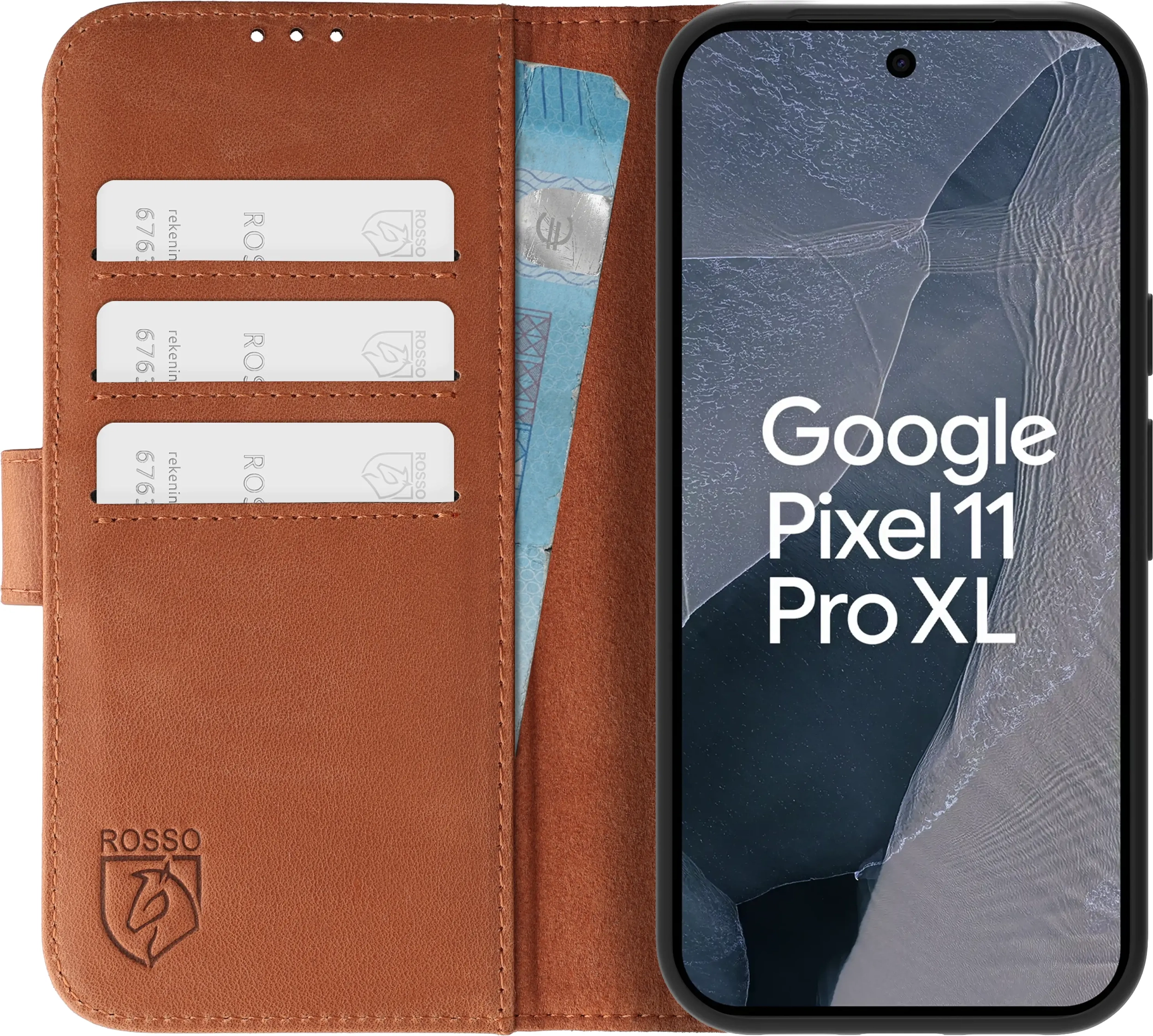 Rosso Deluxe Google Pixel 11 Pro XL Hoesje Echt Leer Book Case Bruin afbeelding 1