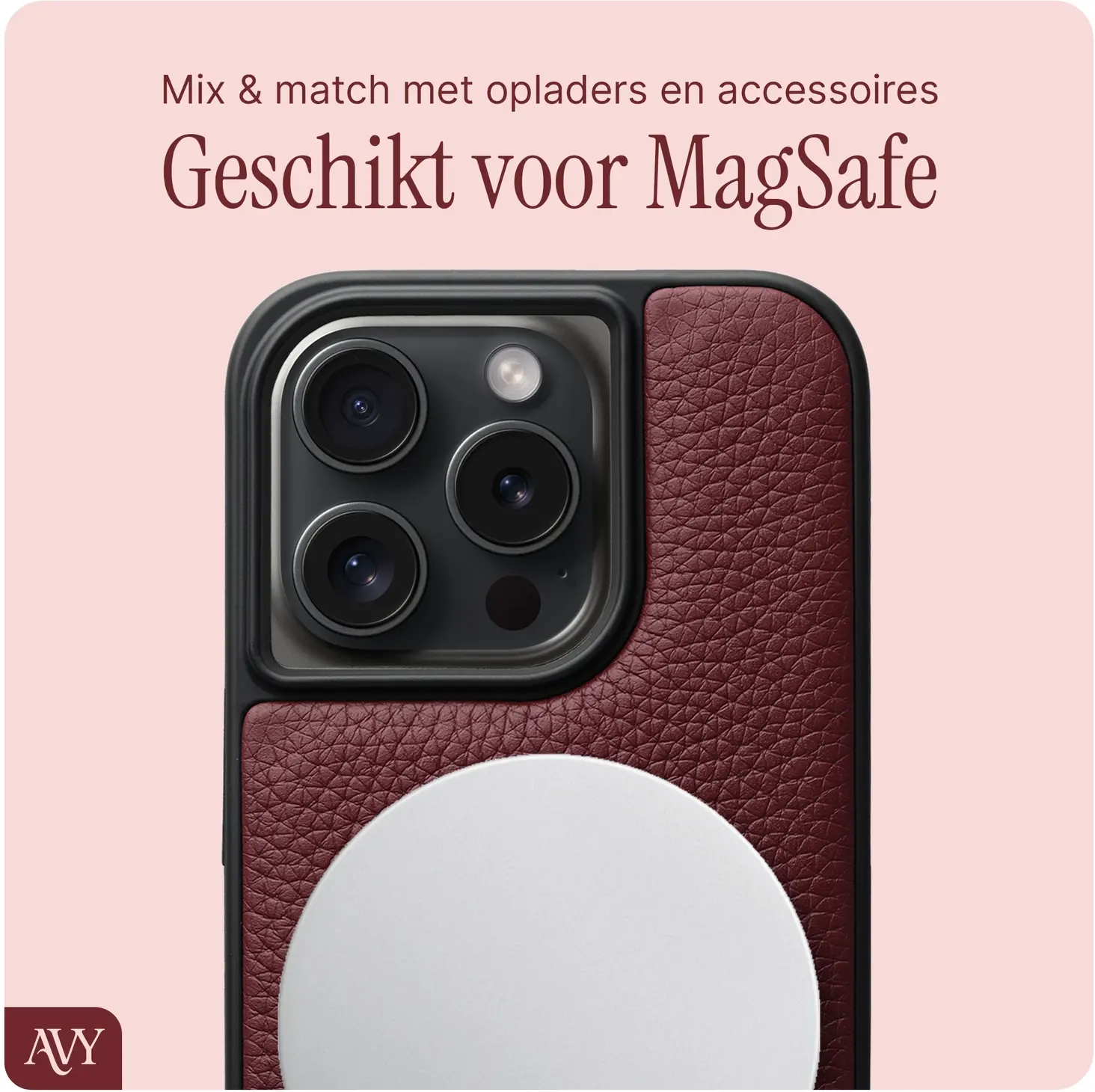 AVY Apple iPhone 15 Pro - Essential Kit - Burgundy - Rocher Pink afbeelding 5