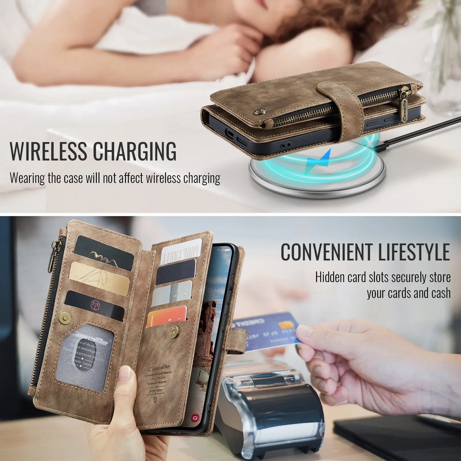 CaseMe C30 Samsung Galaxy S26 FE Hoesje Pasjeshouder Book Case Bruin afbeelding 4