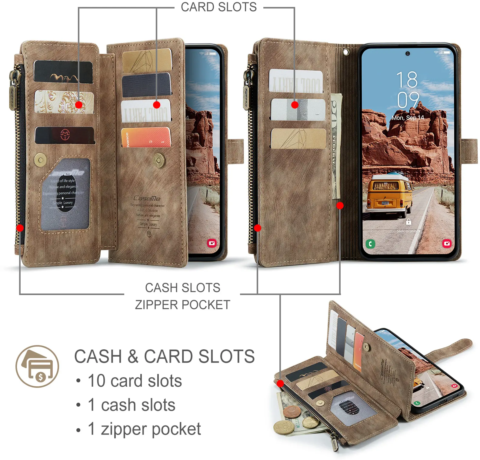 CaseMe C30 Samsung Galaxy S26 FE Hoesje Pasjeshouder Book Case Bruin afbeelding 3