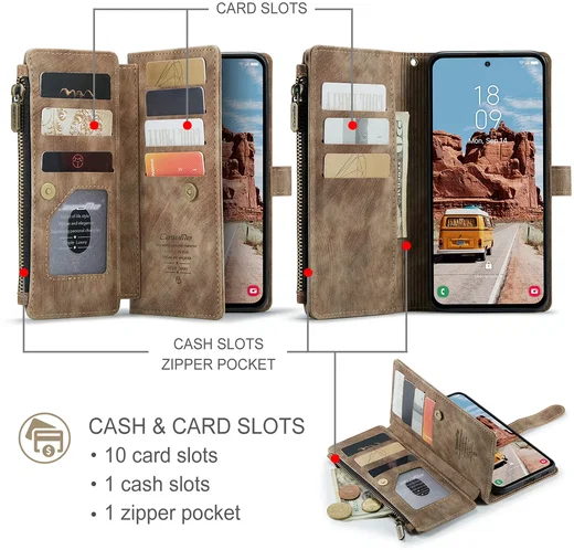 CaseMe C30 Samsung Galaxy S26 FE Hoesje Pasjeshouder Book Case Bruin afbeelding 3