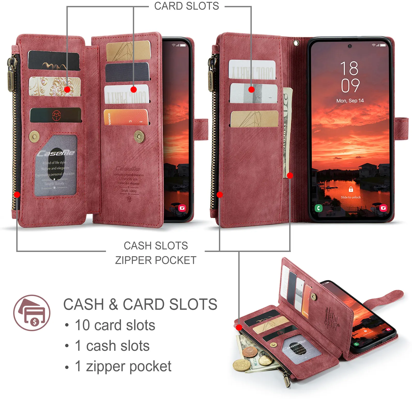 CaseMe C30 Samsung Galaxy S26 FE Hoesje Pasjeshouder Book Case Rood afbeelding 3