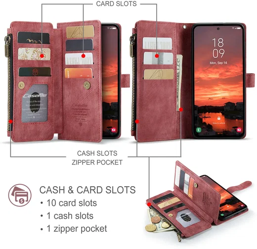 CaseMe C30 Samsung Galaxy S26 FE Hoesje Pasjeshouder Book Case Rood afbeelding 3
