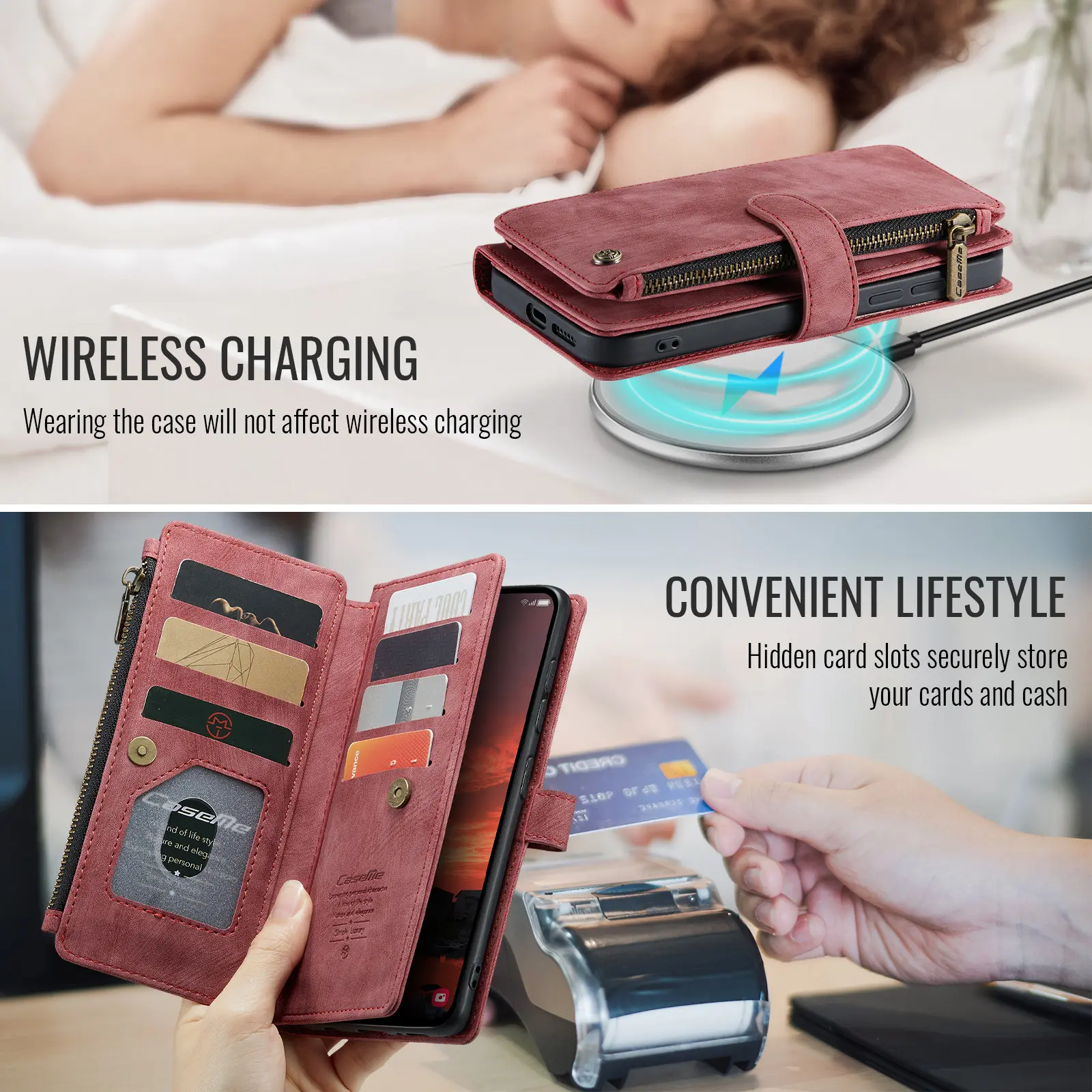 CaseMe C30 Samsung Galaxy S26 FE Hoesje Pasjeshouder Book Case Rood afbeelding 4