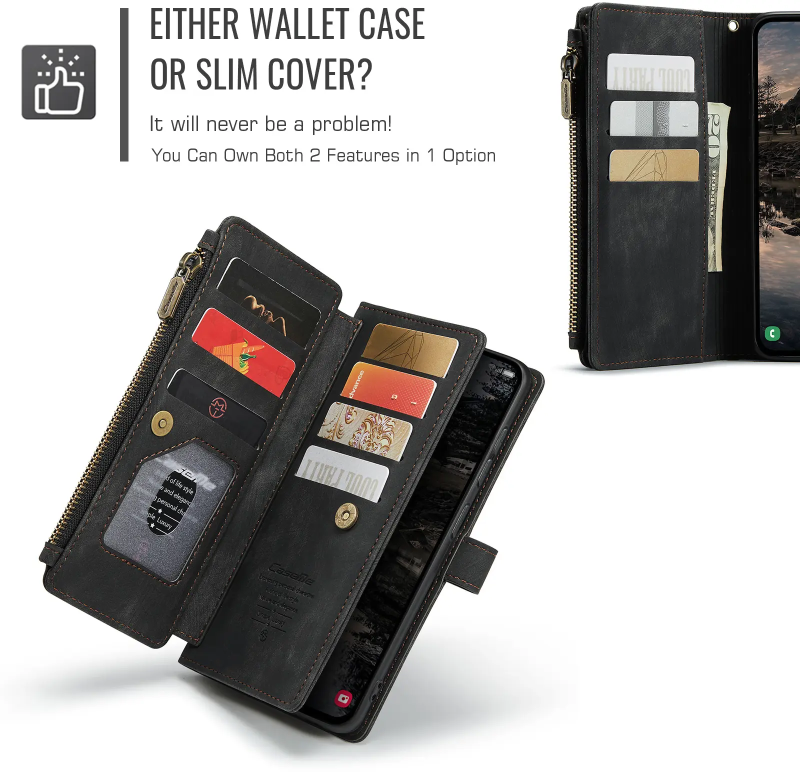 CaseMe C30 Samsung Galaxy S26 FE Hoesje Pasjeshouder Book Case Zwart afbeelding 7