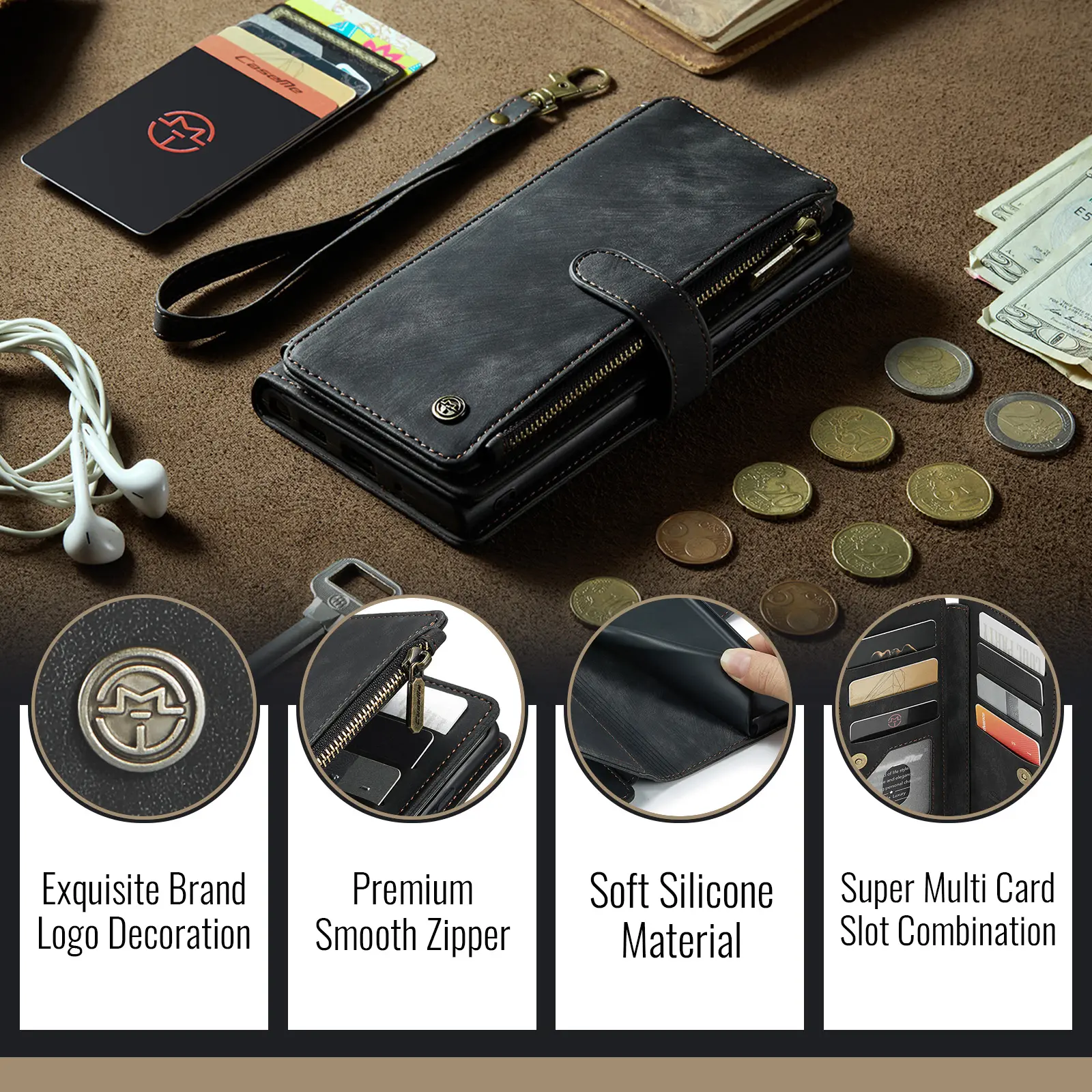 CaseMe C30 Samsung Galaxy S26 FE Hoesje Pasjeshouder Book Case Zwart afbeelding 5