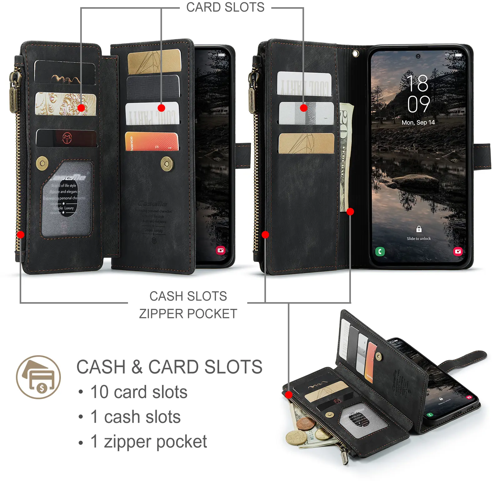 CaseMe C30 Samsung Galaxy S26 FE Hoesje Pasjeshouder Book Case Zwart afbeelding 3