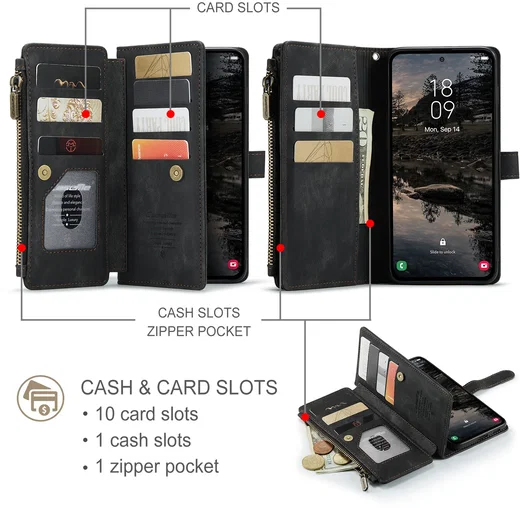 CaseMe C30 Samsung Galaxy S26 FE Hoesje Pasjeshouder Book Case Zwart afbeelding 3