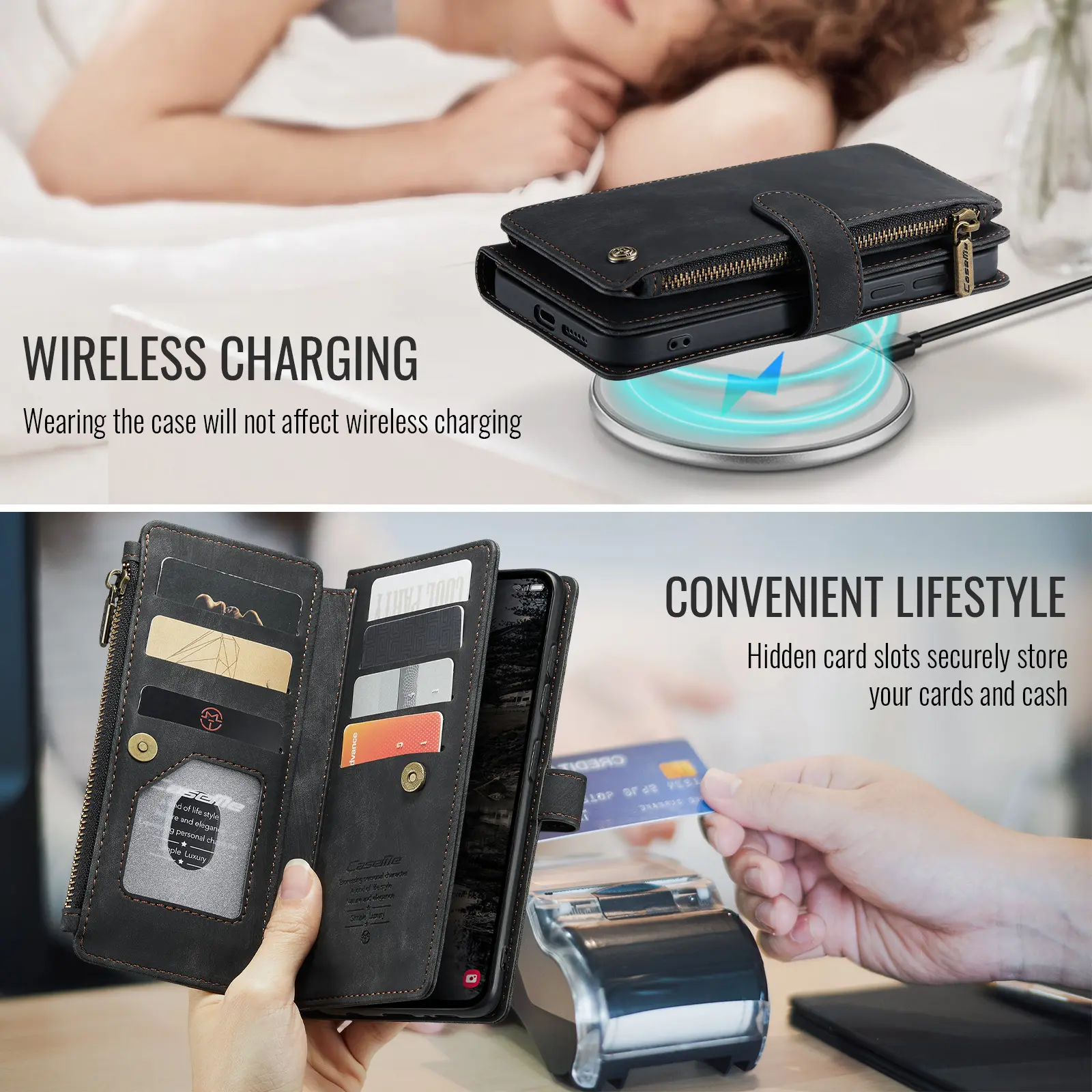 CaseMe C30 Samsung Galaxy S26 FE Hoesje Pasjeshouder Book Case Zwart afbeelding 4