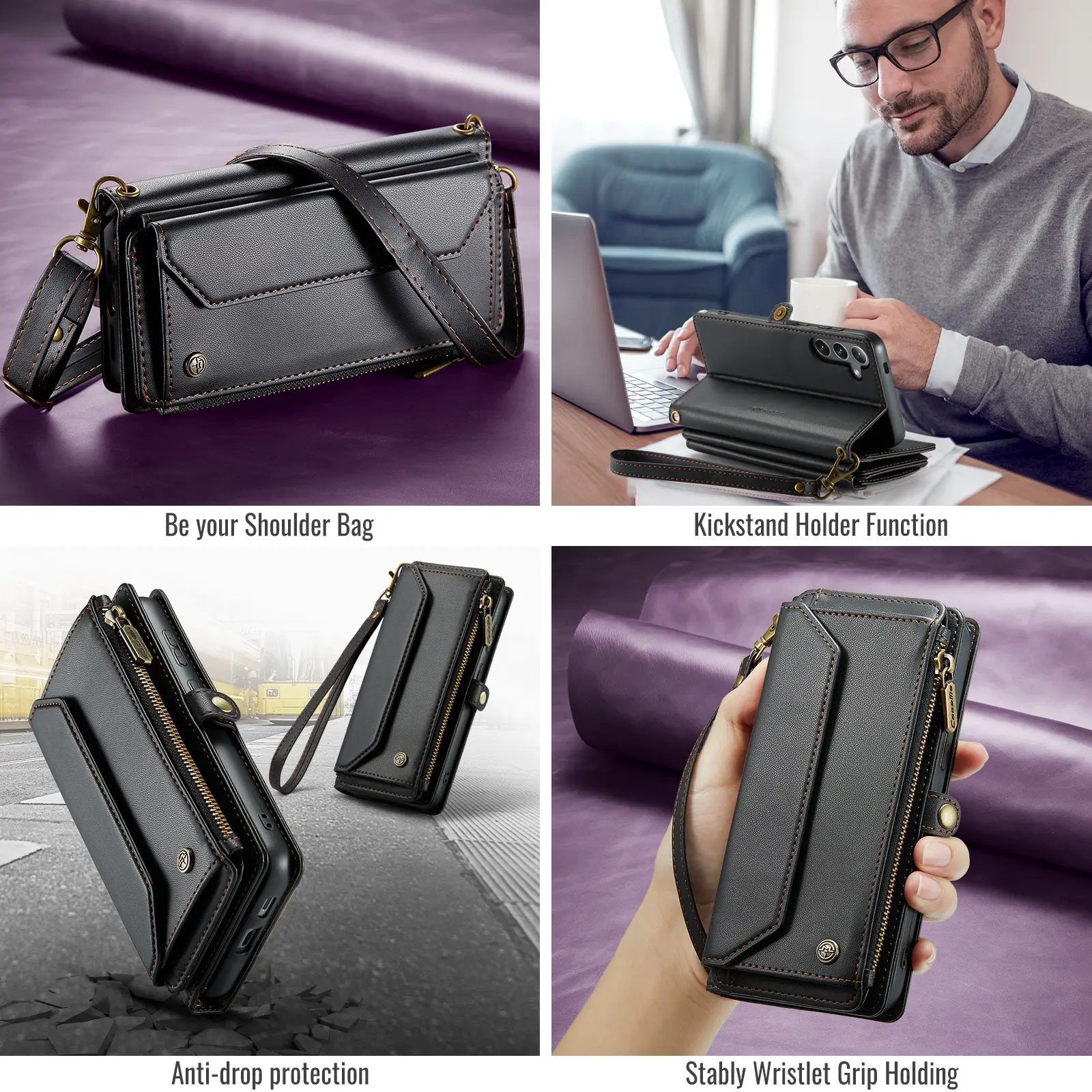 CaseMe C36 Samsung Galaxy S26 FE Hoesje Zipper Book Case Zwart afbeelding 10