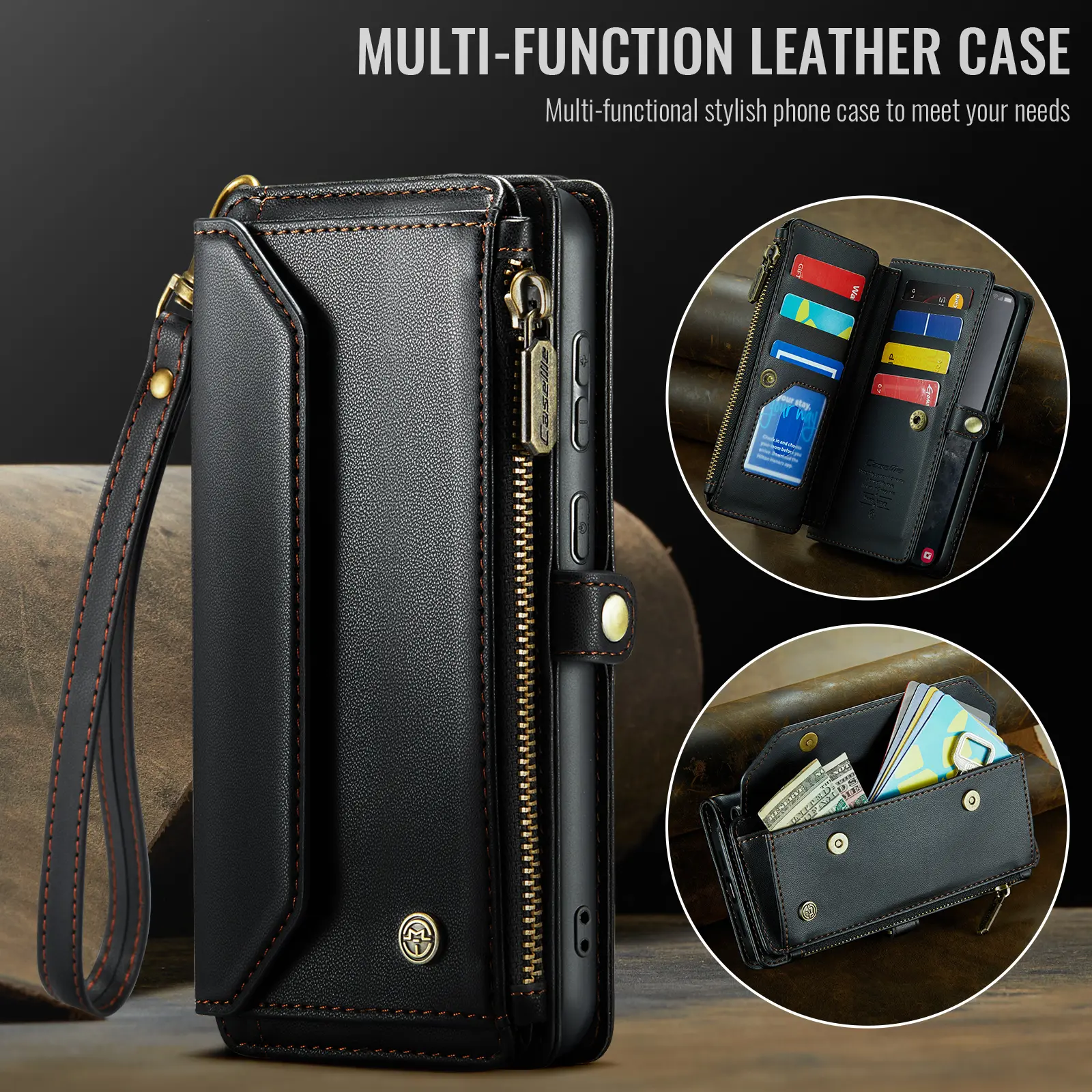 CaseMe C36 Samsung Galaxy S26 FE Hoesje Zipper Book Case Zwart afbeelding 8