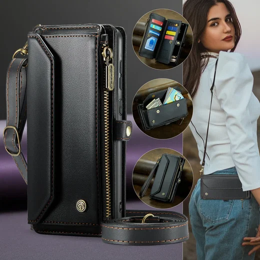 CaseMe C36 Samsung Galaxy S26 FE Hoesje Zipper Book Case Zwart afbeelding 4