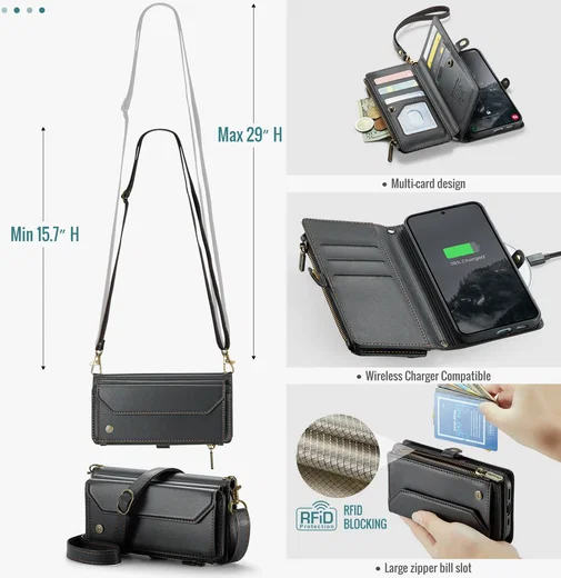 CaseMe C36 Samsung Galaxy S26 FE Hoesje Zipper Book Case Zwart afbeelding 3