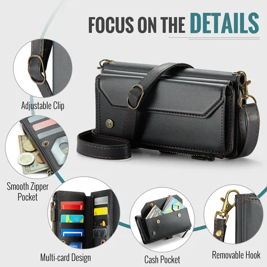 CaseMe C36 Samsung Galaxy S26 FE Hoesje Zipper Book Case Zwart afbeelding 6