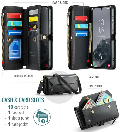 CaseMe C36 Samsung Galaxy S26 FE Hoesje Zipper Book Case Zwart afbeelding 2