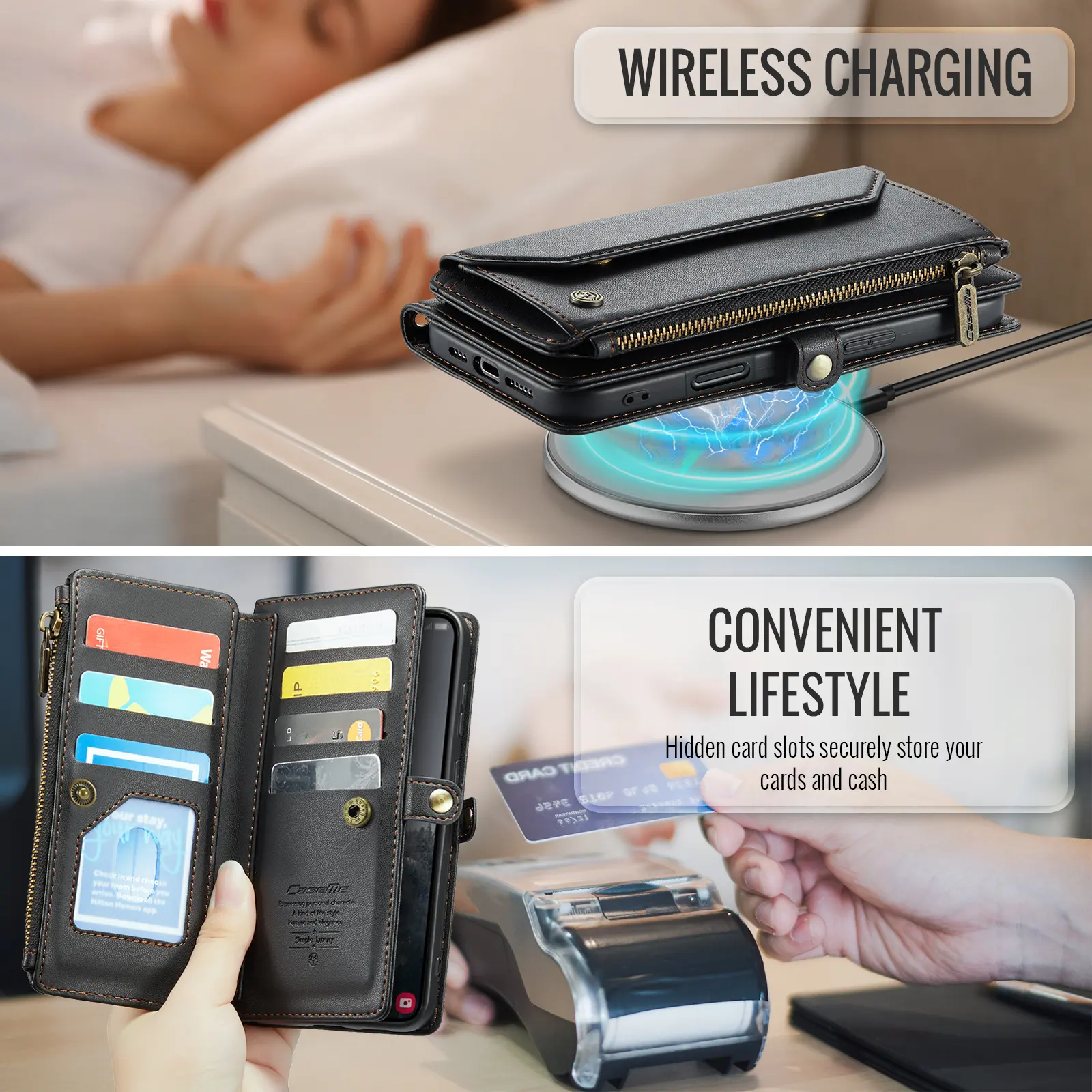 CaseMe C36 Samsung Galaxy S26 FE Hoesje Zipper Book Case Zwart afbeelding 7