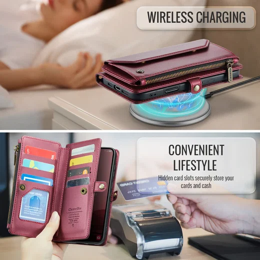 CaseMe C36 Samsung Galaxy S26 FE Hoesje Zipper Book Case Rood afbeelding 7
