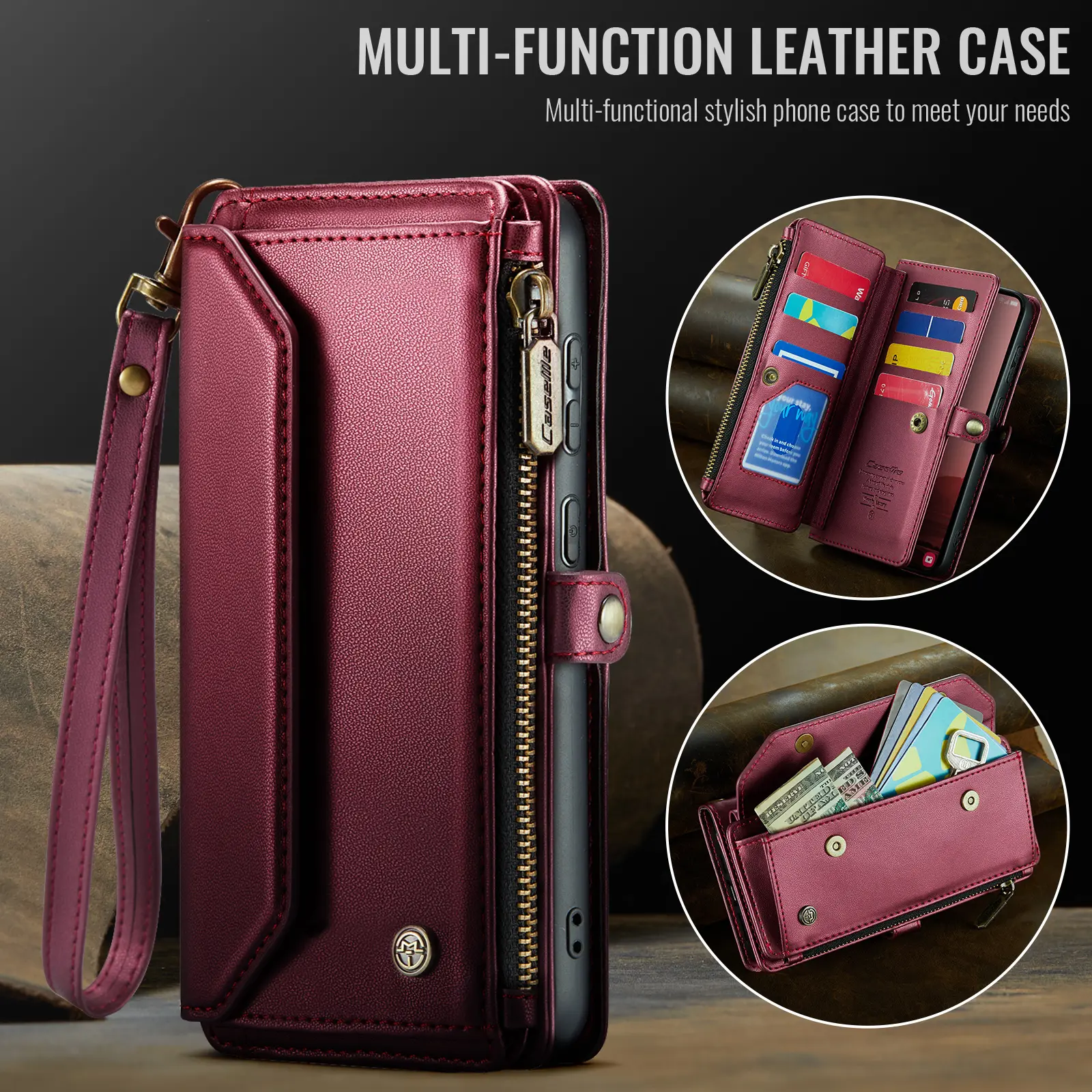 CaseMe C36 Samsung Galaxy S26 FE Hoesje Zipper Book Case Rood afbeelding 8