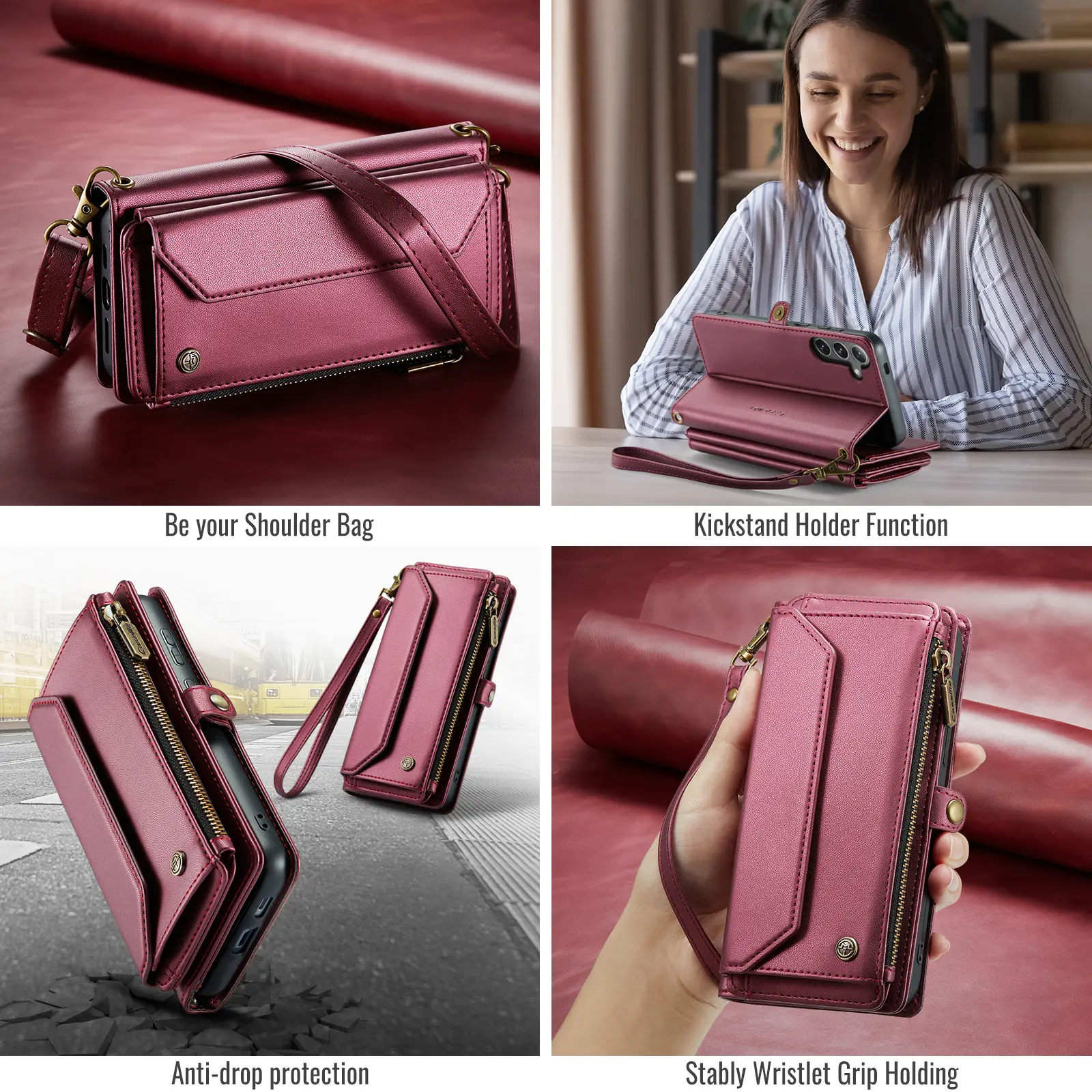 CaseMe C36 Samsung Galaxy S26 FE Hoesje Zipper Book Case Rood afbeelding 10