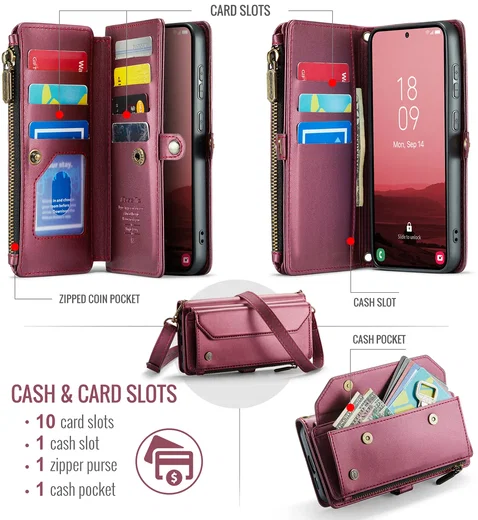 CaseMe C36 Samsung Galaxy S26 FE Hoesje Zipper Book Case Rood afbeelding 2