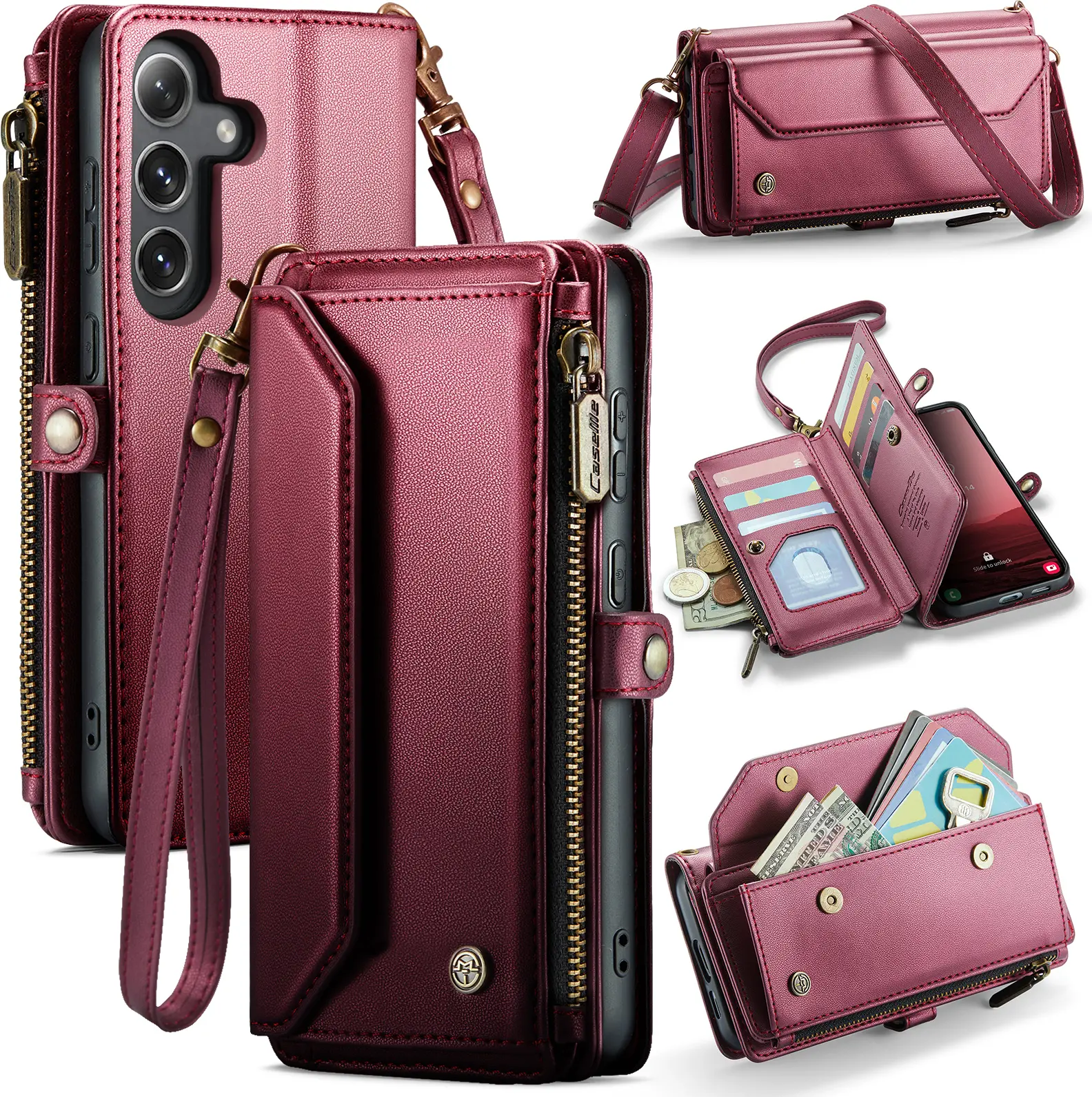 CaseMe C36 Samsung Galaxy S26 FE Hoesje Zipper Book Case Rood afbeelding 1