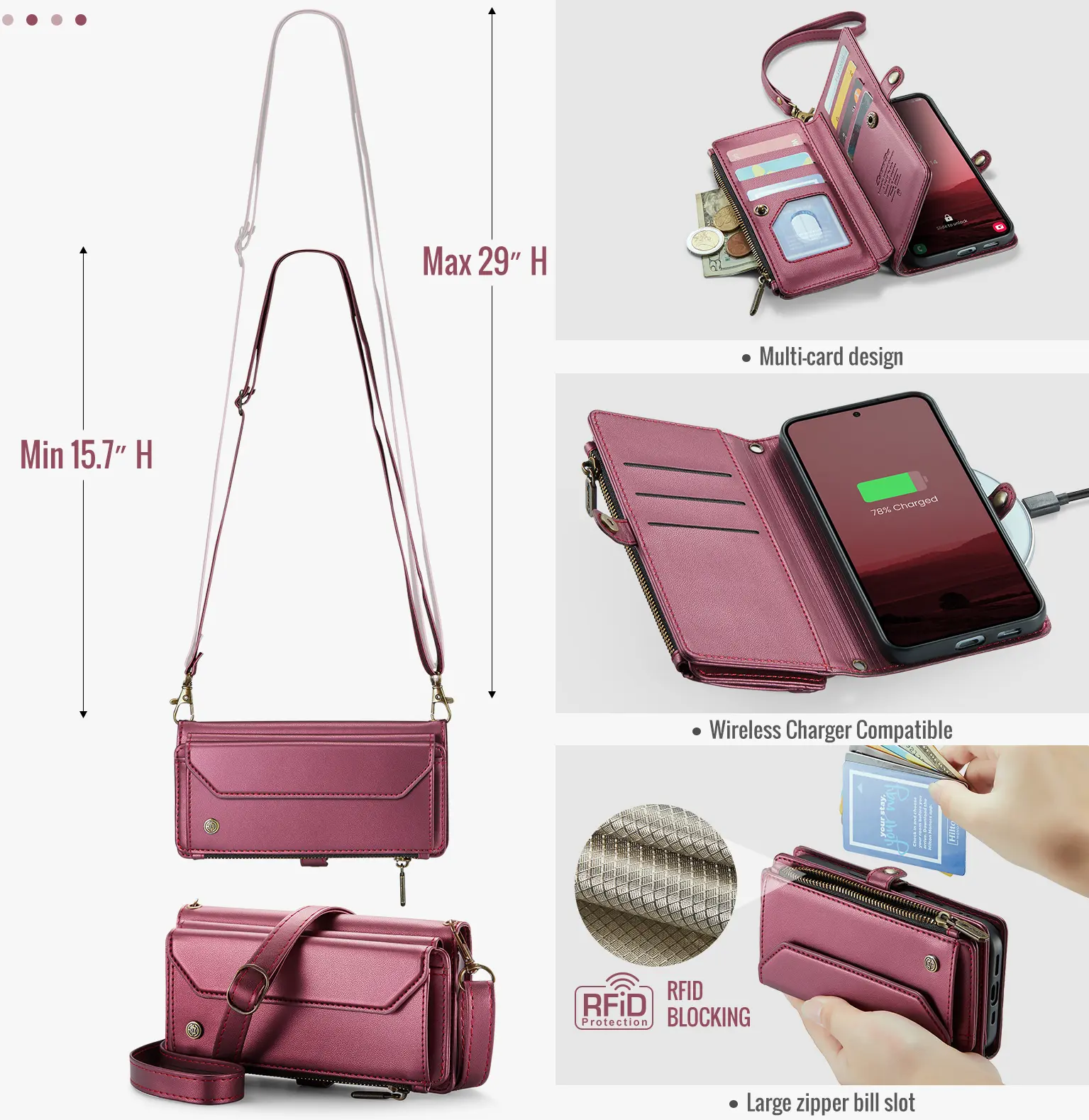 CaseMe C36 Samsung Galaxy S26 FE Hoesje Zipper Book Case Rood afbeelding 3