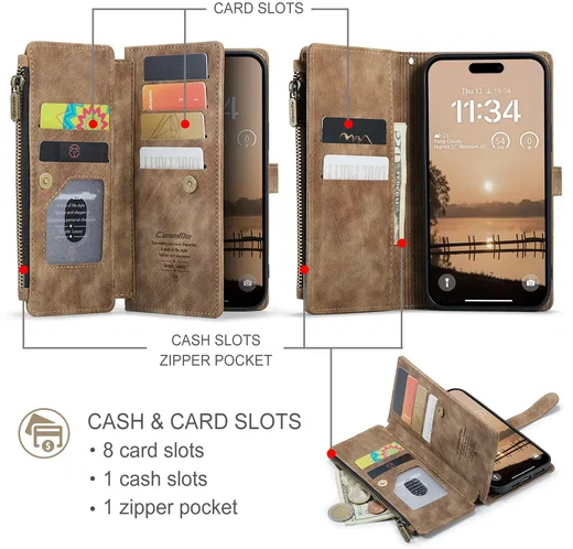 CaseMe C30 Apple iPhone 18 Pro Hoesje Pasjeshouder Book Case Bruin afbeelding 3