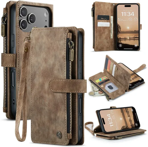 CaseMe C30 Apple iPhone 18 Pro Hoesje Pasjeshouder Book Case Bruin afbeelding 2