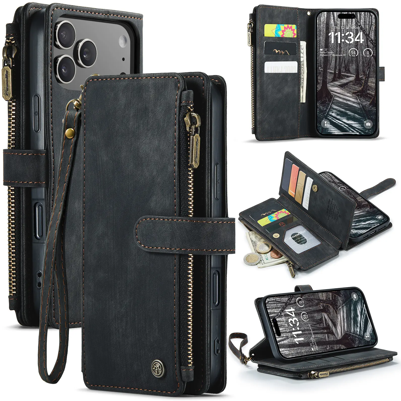 CaseMe C30 Apple iPhone 18 Pro Hoesje Pasjeshouder Book Case Zwart afbeelding 2