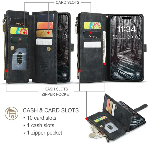 CaseMe C30 Apple iPhone 18 Pro Hoesje Pasjeshouder Book Case Zwart afbeelding 3