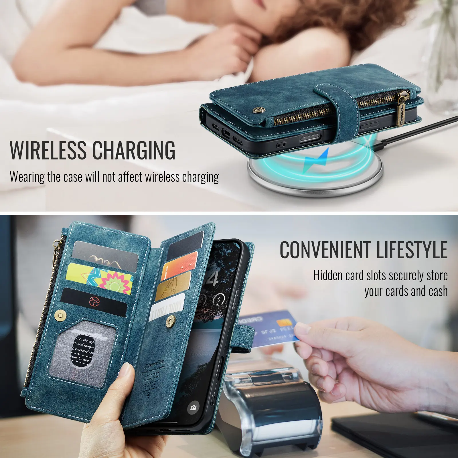 CaseMe C30 Apple iPhone 18 Pro Hoesje Pasjeshouder Book Case Blauw afbeelding 6