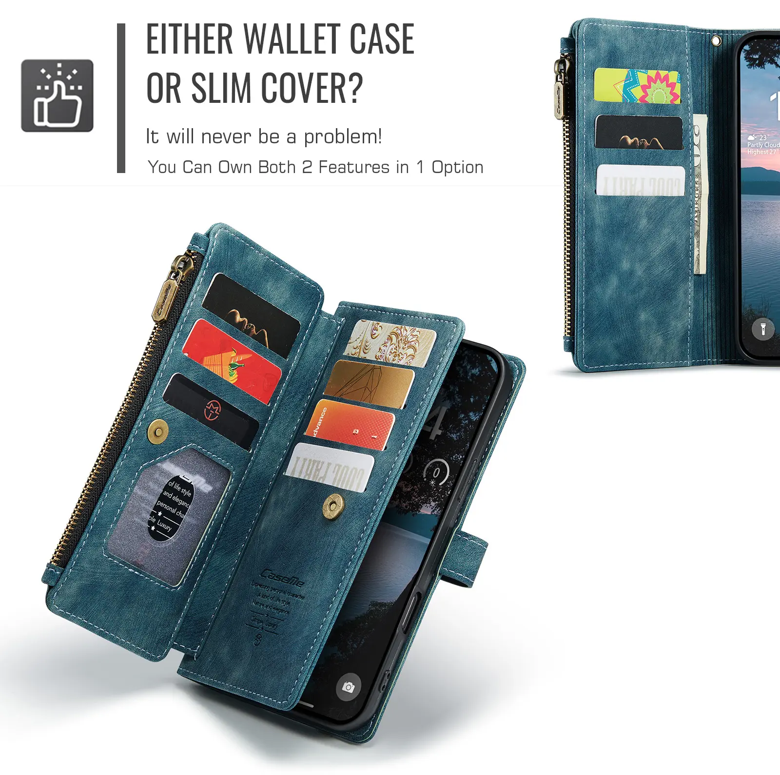 CaseMe C30 Apple iPhone 18 Pro Hoesje Pasjeshouder Book Case Blauw afbeelding 8