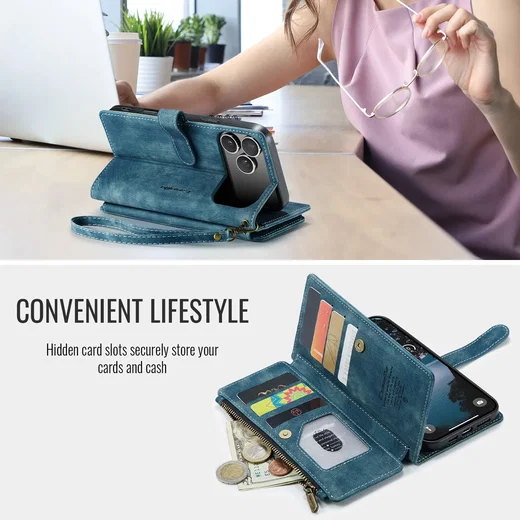 CaseMe C30 Apple iPhone 18 Pro Hoesje Pasjeshouder Book Case Blauw afbeelding 4