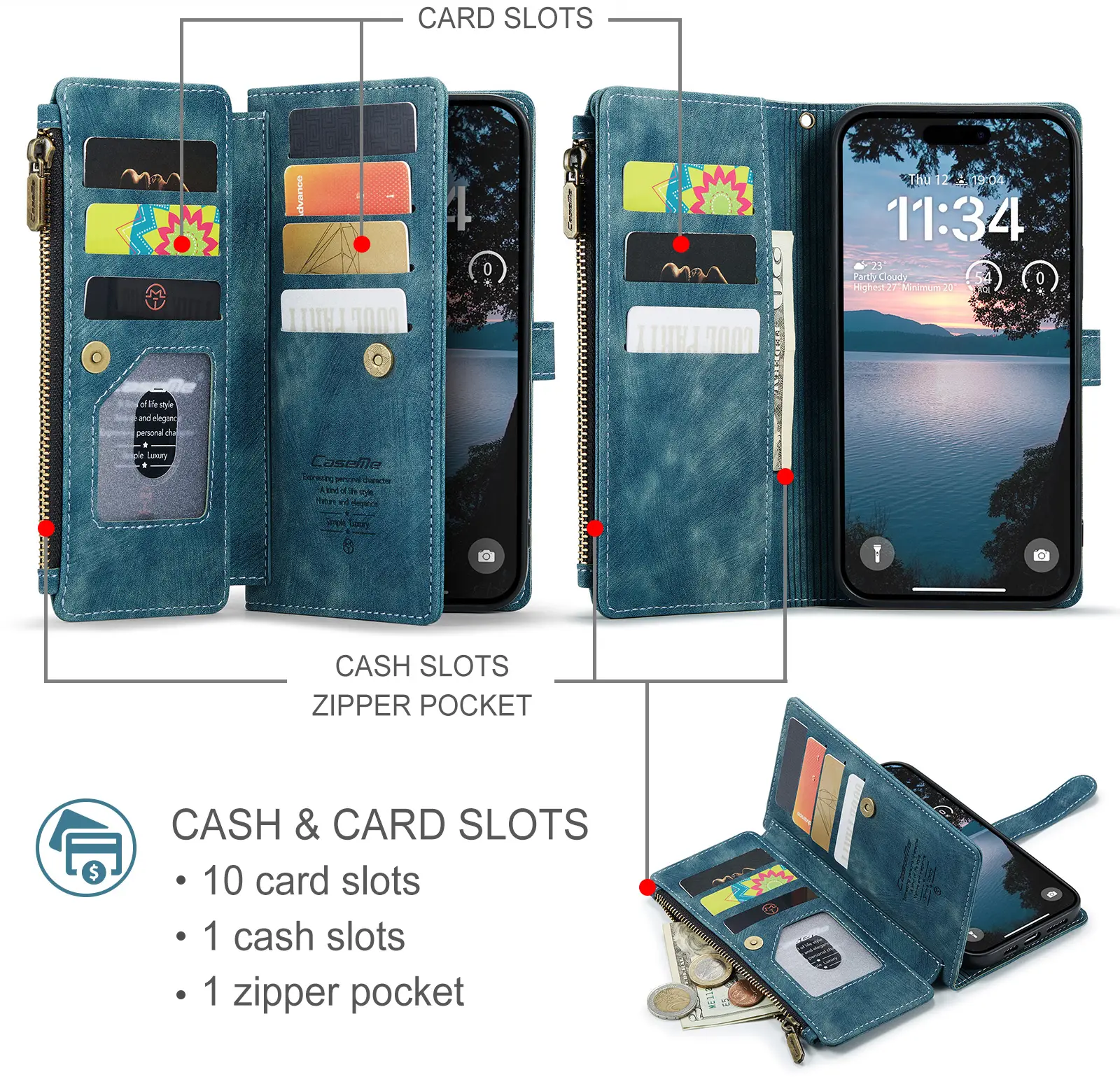 CaseMe C30 Apple iPhone 18 Pro Hoesje Pasjeshouder Book Case Blauw afbeelding 3