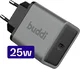 Buddi Power 25W Power Adapter Fast Charge GaN Technologie USB-C Snellader Grijs