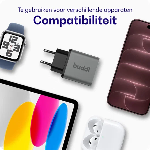 Buddi Power 25W Power Adapter Fast Charge GaN Technologie USB-C Snellader Grijs afbeelding 3