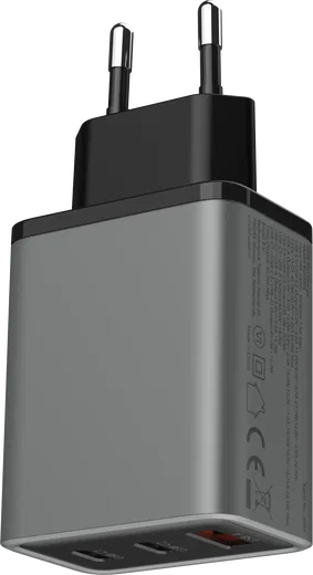 Buddi Power 65W Power Adapter Fast Charge GaN 2x USB-C + USB-A Snellader Grijs afbeelding 7